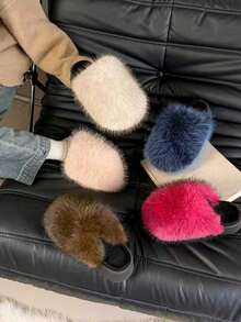 Suela de 4 cm de grosor, 6 cm de felpa. Zapatos de piel esponjosa de alta gama para mujer invierno 2025 nuevo interior hogar cálido felpa zapatillas de algodón antideslizantes - Azul - Ver 6