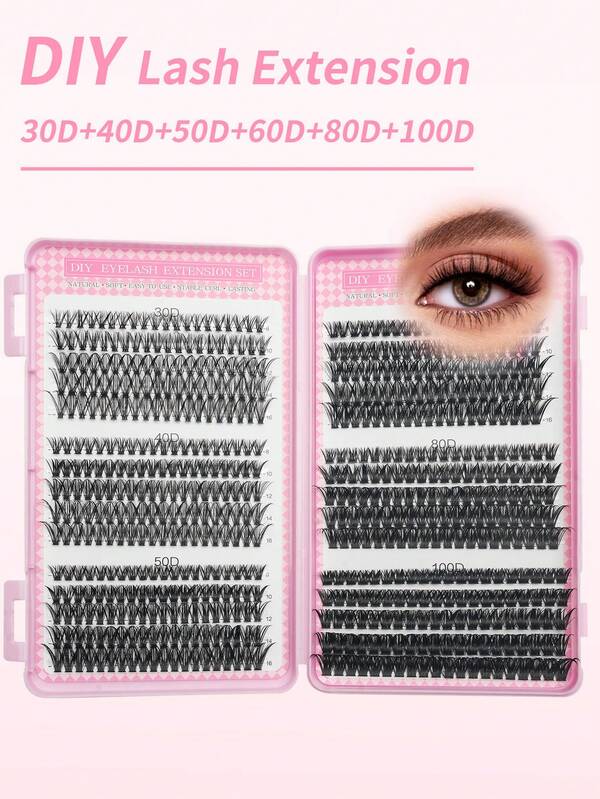 570pcs/540pcs Lash Clusters 30D+40D+50D+60D+80D+100D DIY Lash Extension Faux Mink Eyelashes - Premium D Curling Natural Volume Individual Lash Clusters For DIY Eyelash Extensions - Reusable, Lightweight, And Easy To Apply Lash Clusters, Eyelash Clusters, Individual Eyelashes, Lashes, Fake Lashes