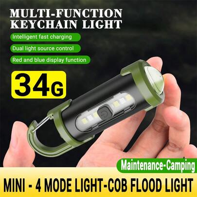 Multi-Functional Mini Keychain Light, Outdoor Portable Hanging Hook Rechargeable Flashlight Floodlight