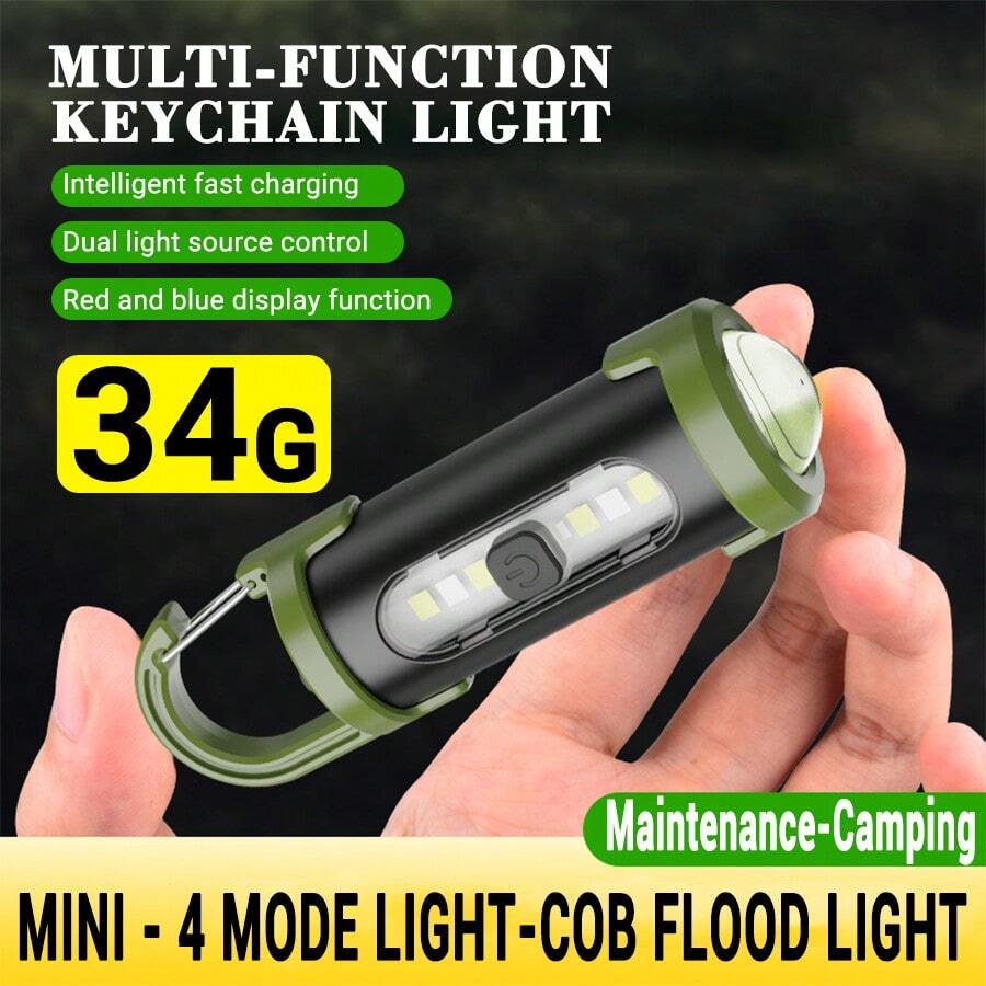 Multi-Functional Mini Keychain Light, Outdoor Portable Hanging Hook Rechargeable Flashlight Floodlight - Multicolor - View 1
