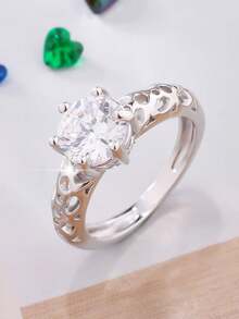 1pc Fashionable & Elegant Sparkling Cubic Zirconia Round Bridal Wedding Ring, Hollow Design, Suitable For Weddings And Other Important Occasions, Birthday & Holiday Jewelry Gift For Women - White - View 1