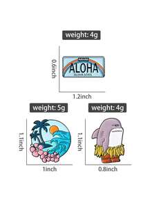 1Set ALOHA Hawaii License Plate Enamel Pins Island Scenery Shark Brooches Lapel Backpack Badge Jewelry Accessories Gifts For Friends