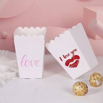 5 Pcs Used For Gift Packaging For Valentine's Day, Friends' Gatherings, Weddings, Birthdays, Or Baby Parties Valentine's Day Gift Boxes; Popcorn Bucket-Shaped Gift Boxes, Suitable For Holding Popcorn Or Candy