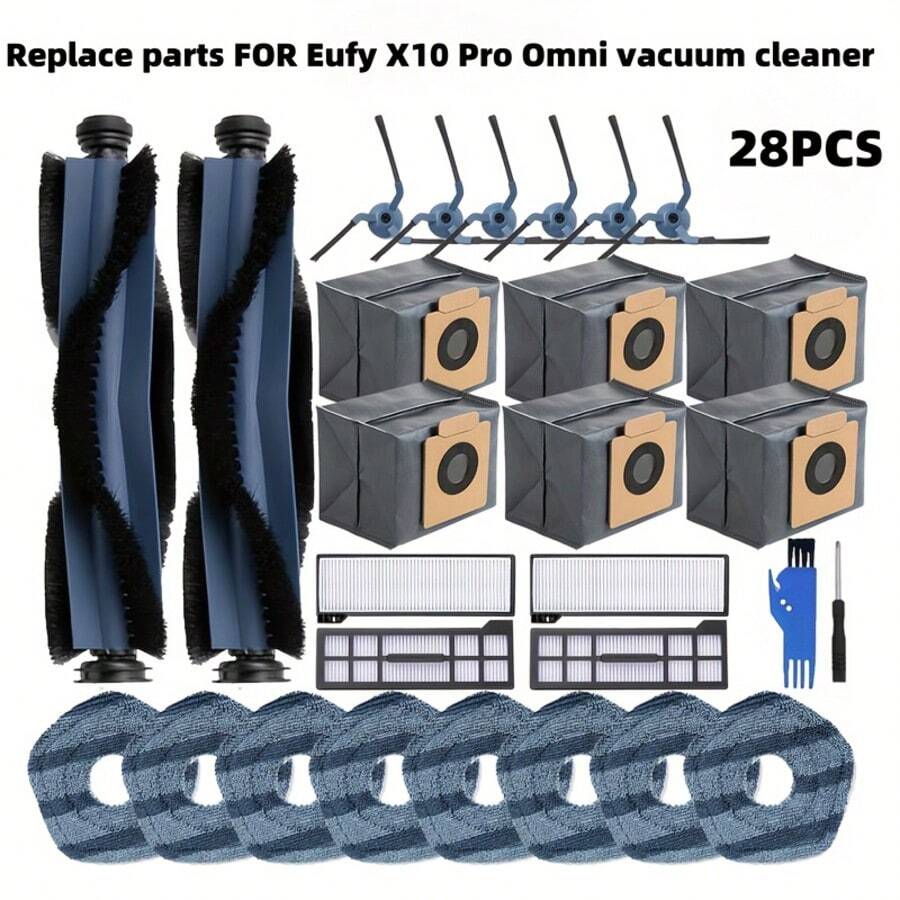 Eufy X10 Pro Omni 机器人吸尘器配件套装 - 包括尼龙主刷、拖布、边刷、HEPA 过滤器和尘袋