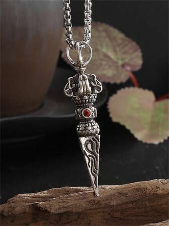 1件复古佛教法器金刚杵吊坠项链，男女通用宗教护身符首饰配饰礼品