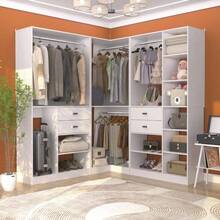 110'' Set Of 3 Corner Closet Organizer System With Wood Drawers And Hanging Rods - trắng - Xem 16
