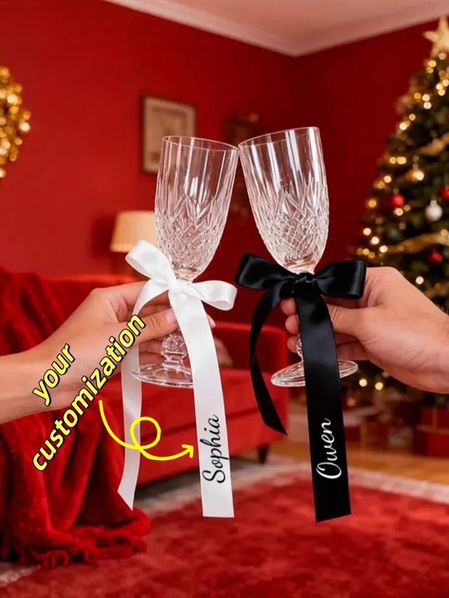 Dây ruy băng trang trí ly rượu vang cá nhân hóa, nhãn chữ tùy chỉnh, dùng cho ly sâm panh, ruy băng trang trí chai rượu vang, ruy băng trang trí gói quà, phù hợp cho đám cưới, tiệc sinh nhật và quà tặng lễ Phục sinh, gói quà tiệc, buộc bó hoa, quà tặng tiệc độc thân.