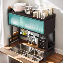 HanTai Heavy-Duty Over The Sink Dish Rack - Extra Large 33.5" Kitchen Organizer With Cover, 3-Tier Storage Shelf, Utensil Holder, Cutting Board Rack - Space-Saving Sink Organizer For Modern Kitchens (Carbon Steel Construction), Kitchen Sink Organizer, Sturdy Utensil Holder - 黑色 - 查看 8