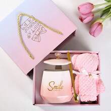 一套英文日常礼盒装陶瓷马克杯，带盖和勺子，适合全年居家使用，生日礼物杯 - 彩色 - 查看 5