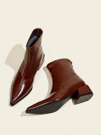 Höst/Vinter 5 cm grovklackade ankelstövlar och korta stövlar, vinröda, spetsig tå, bekväma chelsea-stövlar, mode 2025