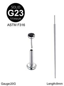 Khuyên tai xỏ khuyên không ren bằng titan 20G/18G/16G có đầu thon G23 đinh tán phẳng cho nam nữ, khuyên tai AB CZ màu đen, khuyên vành tai, khuyên môi, khuyên vành tai, khuyên tai xoắn ốc, khuyên tai dạng thanh, dài 6/8/10mm - Đinh tán + côn - Xem 24