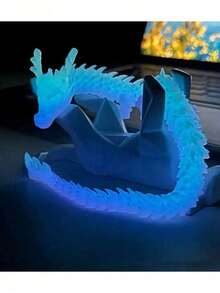 3D Printed Luminous Crystal Dragon Chinese Dragon Egg Creative Figurine Toy, Full Articulation Luminous Decor ,1pc 3D Printed Glow-In-The-Dark Dragon Crystal Dragon Ornament Figurine With Movable Joints, Chinese Dragon Toy - 彩色 - 查看 3