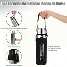 Termo de Acero Inoxidable 1000ML, Termo para Agua con Infusor de T, Botella de Agua, Cierre Hermtico, Sin BPA, Mantngase caliente y fro24 horas, con manga de botella, A prueba de derrames Verde - Plata - Ver 7