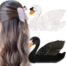 2 PCS Swan Shaped Hair Claw Clip Hair Jaw Clips Fashion Strong Hold Hair Barrettes Hairpins Hair Ponytail Holder Decor Hair Accessories For Women Girls - 無色 - 查看 8