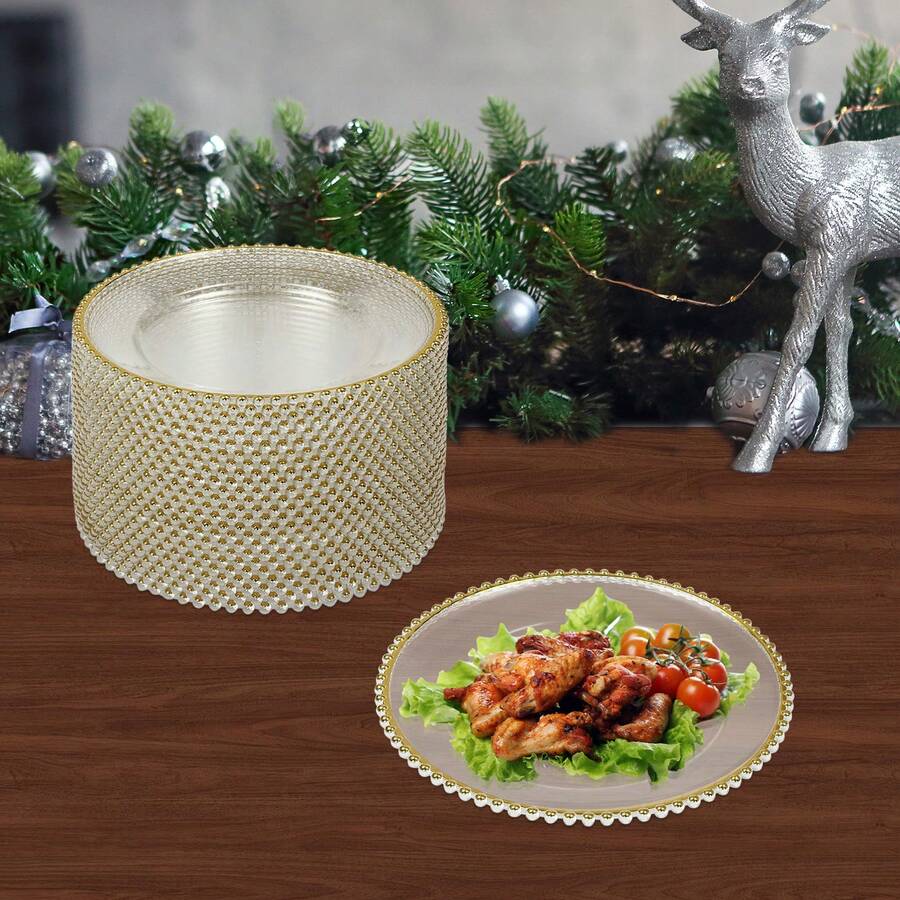Clear Charger Plates, 25 Pack 12.6 Inch Round Shape Table Charger Plates Set Reusable Dinner Serving Tray Modern Table Setting Decoration For Holiday Wedding Party - Clear and Gold - 查看 1
