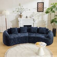 YOGLAD Modern Curved Chenille Sofa Couch, Nordic-Inspired Compressed Cloud Couch For Living Room Bedroom Apartment, Soft 3-Seater Sofa With Comfortable Deep Seating, Boneless Sofa With Skin-Friendly Fabric, No Assembly Required, Small Space Modular Loveseat, Minimalist Modern Sofa Furniture For Home Office Lounge - 深藍色 - 查看 5