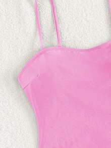 Bộ đồ bơi nữ gồm áo hai dây gân và quần bơi in họa tiết - Co giãn cao, không xuyên thấu, có thể giặt máy - Đồ bơi thời trang dành cho nữ - Màu Hồng baby - Xem 4