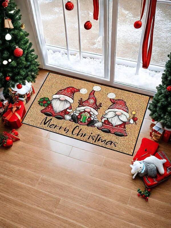 1pc Christmas Themed Washable Door Mat, Winter Indoor And Outdoor Entrance Decorative Floor Mat Kitchen Rug