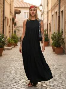 Women's Long Dress In Aveloz Cotton Knitwear - 黑色的 - 查看 1