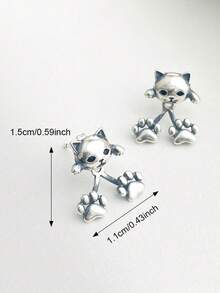 Cute Cartoon Cat Stud Earrings, Petite & Versatile Earrings For Women - Silver - View 2
