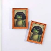 1 Piece Of Quirky Middle Part Hair Frog Pattern Fridge Magnet, Mini Photo Frame Shape, Fun Home Decoration Prop, Holiday Gift - Center Part Hairstyle - View 3