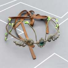 【热门之选】狂欢节哥特风仙女女王皇冠，黑暗精灵女王头饰，适合复古万圣节角色扮演、哥特式婚礼摄影、波西米亚风 - 棕色 - 查看 5