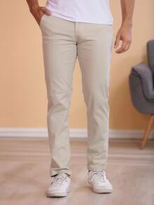 Set Of 3 Men's Ribbed Knit Trousers With Buttons And Pockets. Slightly Stretchy Fabric For Greater Comfort And Style. - castanho-bege-caramelo - 查看 8