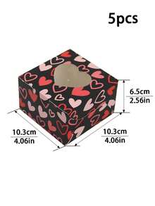 5个/20个装情人节新款结婚糖果盒，心形开窗饼干盒，烘焙包装蛋糕盒，七夕节情侣浪漫礼物方形开窗礼盒 - 彩色 - 查看 15