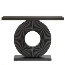LITTLE TREE 40-Inch Modern Black Console Table – Geometric Base Wood Sofa Table For Entryway, Living Room & Hallway - Black - View 7