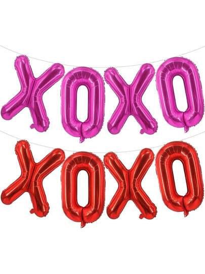 红色 XOXO 气球 粉色 XOXO 气球 情人节装饰 适用于情人节、新娘送礼会、婚礼、浪漫特别之夜派对用品装饰
