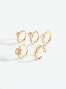 Opalesca 5 件套奢华几何水钻戒指套装优雅女士婚礼派对戒指 - 金黃色 - 查看 3