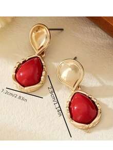1对时尚简约个性化耳环，适合节日、派对、度假和日常佩戴 - 紅色 - 查看 2