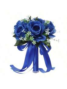 婚礼新娘捧花，人造丝玫瑰花伴娘拍照道具，非常适合求婚、周年纪念和毕业典礼