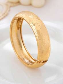 1 Set Minimalist Chic European Style Metallic Smooth & Hammered Texture Zinc Alloy Bangle Bracelet, Suitable For Women's Daily Wear - Yellow Gold - View 16