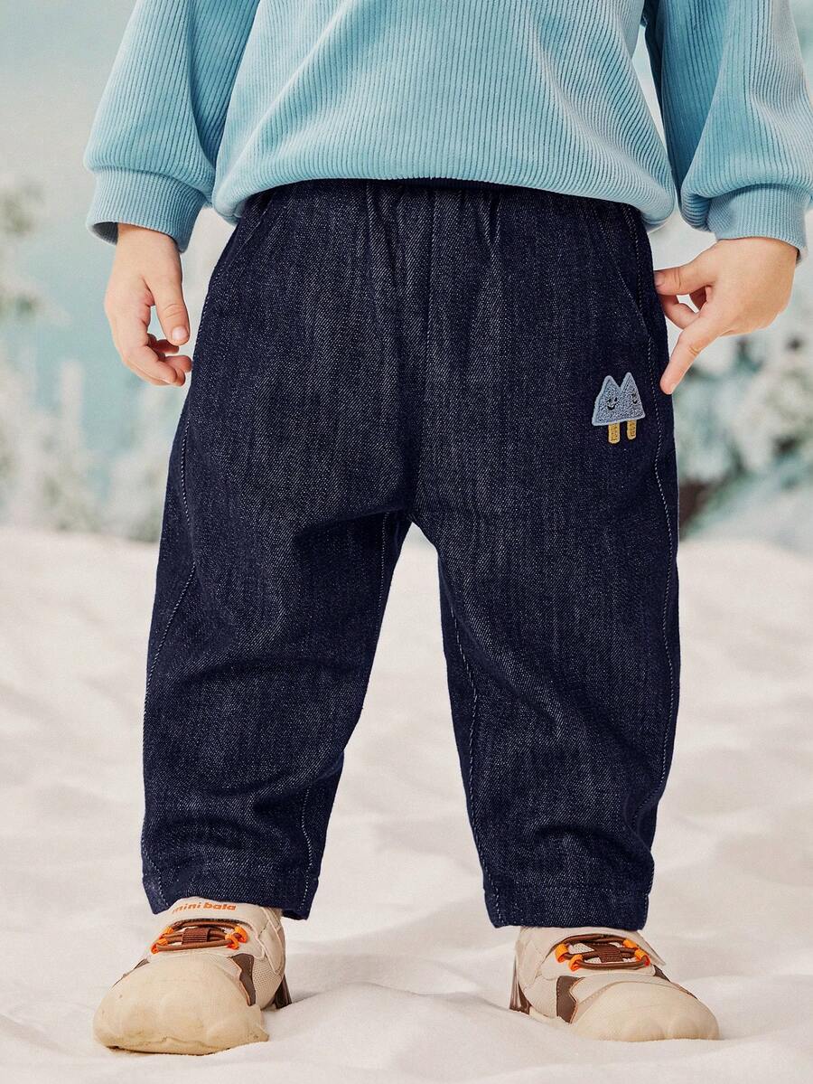 mini bala Jungen Weiche Denim Fleece Hosen Winter 2025, Warme Plüschfütterung, Sanfte Berührung - blauer Farbton - Übersicht 1