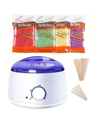 Vaxvärmare hårborttagningskit, lämplig för händer, fötter och kropp, spa-vaxning, inkluderar vaxkruka, vaxbönor och träpinnar