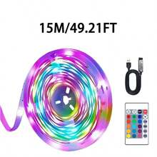 Striscia luminosa a LED con telecomando IR a 24 tasti per il controllo della striscia luminosa RGB, luminosità regolabile, adatta per camera da letto, soggiorno, retroilluminazione TV e specchi domestici, Striscia luminosa a LED RGB, telecomando a 24 tasti, dimmerazione multi-modalità, alimentata tramite USB, per PC, TV, camera da letto, sala da pranzo, soggiorno, gaming, bar, feste - uso interno - Multicolore - Visualizzare 16