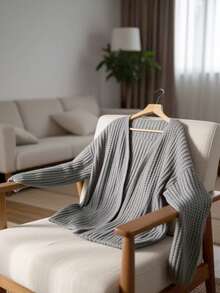 Plus Size Women Elegant Loose Knitted Cardigan Sweater, Casual Everyday Wear, Autumn/Winter - Grey - View 3