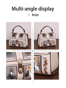 高端时尚女士手提包，复古Y2K奢华塔罗牌波士顿枕形包，可爱猫咪图案医生包，粉紫色独特造型大容量圆形包，街头风小众设计女士托特单肩斜挎包 - 彩色 - 查看 10