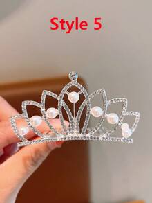 1 pieza Peine de cabello de corona de aleación de tamaño mediano, accesorio de cabello con rhinestones para niñas, decoración de cabello para fiesta de cumpleaños - Plateado - Ver 12