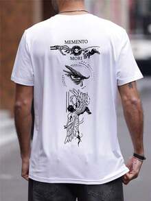 Camiseta de manga corta holgada con estampado de moda para hombres SU ER |   Diseño exquisito |   Esencial de verano |   Fácil de combinar, mostrando tu estilo - Blanco - Ver 2