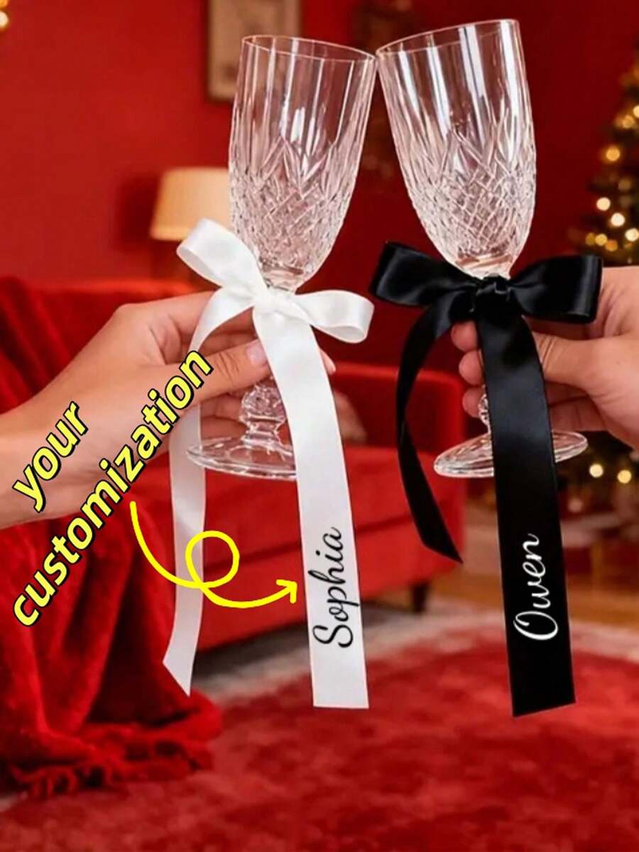 Customized Wine Glass Ribbon, Label Text Can Be Personalized, For Champagne And Wine Decor, Gift Packaging Decoration, Suitable For Wedding, Holiday Party, Gift Wrapping, Flower Bouquet Wrap - Multicolor - View 1