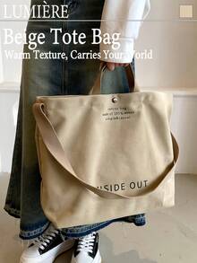 Retro Canvas Tote Bag, Letter Print Crossbody Bag, Casual Handbag For School Work Travel, Literary School Bag For Teens, Book Bag For Women Or Students, Perfect For Books, Shopping, Back To School And More - 彩色 - 查看 3