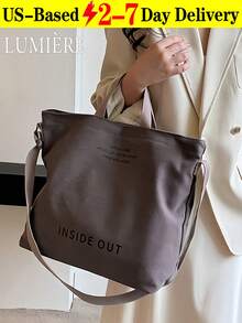 Retro Canvas Tote Bag, Letter Print Crossbody Bag, Casual Handbag For School Work Travel, Literary School Bag For Teens, Book Bag For Women Or Students, Perfect For Books, Shopping, Back To School And More - 彩色 - 查看 15