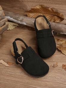 1 Pair Adjustable Hook And Loop Strap Casual Flat Sandals For Toddler Boys & Girls, Fashionable Cork Sole Slides For Indoor/Outdoor Wear, Suitable For Easter, New Year, Beach Vacation, Black Birkenstocks Style - Black - View 8