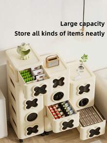 Toy Storage Organizer Large Capacity 3/4/5-Tier Foldable Plastic Drawer Rolling Storage Cart - Easy-Install Bookshelf, Durable Bedroom Furniture & Practical Room Décor With Lockable Casters For Kids Room Playroom Bedroom And More - Multicolor - View 2