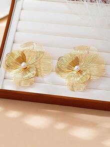 1 Pair Vintage Elegant Metallic Gold Textured Floral Pendant Earrings, Suitable For Women's Daily, Party, Holiday, Gift - Vàng 6 - Xem 3