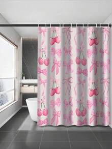 1/4 Pcs Creative Pink Bow Shower Curtain Set, Suitable For Spring/Summer, Holiday Decor, Bathroom Curtains, High-End Bathroom Home Decor Accessories, Machine Washable, 12 Hooks Included For Bathtub Enclosure, Easy To Clean Design For Refreshing Bathing Experience