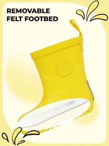 Kid's Rain Boots With Fleece-Lined, Waterproof Rubber Boots For Boys And Girls, Fall/Winter Snow Travel Rubber Rain Boots For Outdoor Yellow Water Shoes For Cold And Rainy Days. - 黃色 - 查看 4