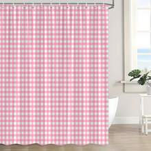 1Pc Vintage Farmhouse Pink Plaid Shower Curtain With Gingham Check - Soft Pastel Pink & White Checkered Bathroom Decor, Bath Curtain With Metal Grommets & Hooks, Boho Country Style For Bathtub, Buffalo Check Design, Perfect For Window And Wall, Bathtub, Bathroom Home Decor - 顏色1 - 查看 1